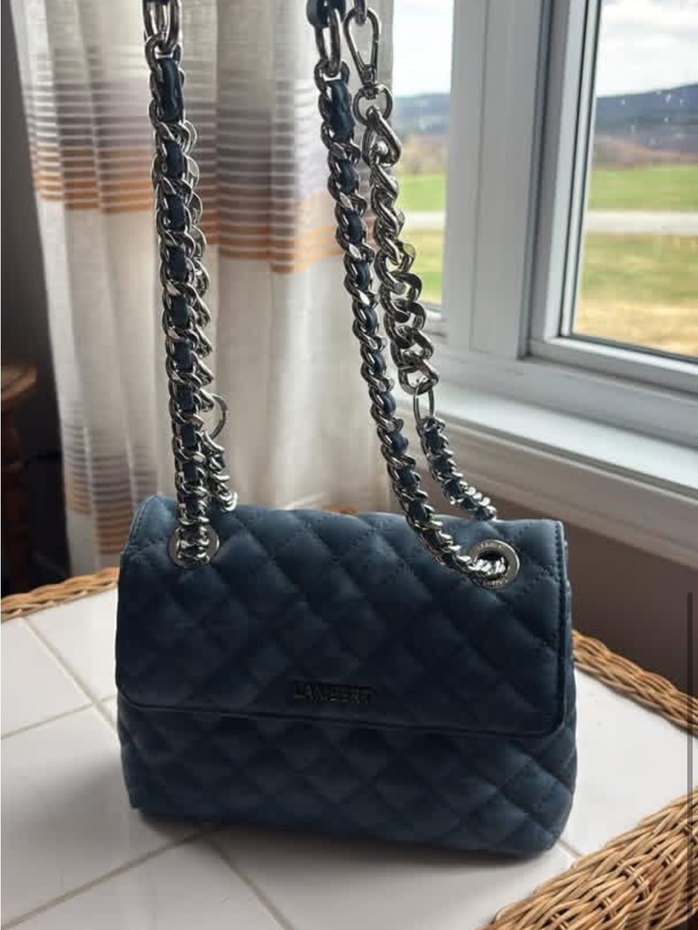 Lambert Quilted Chain Shoulder Bag in Deep Blue - Unbranded